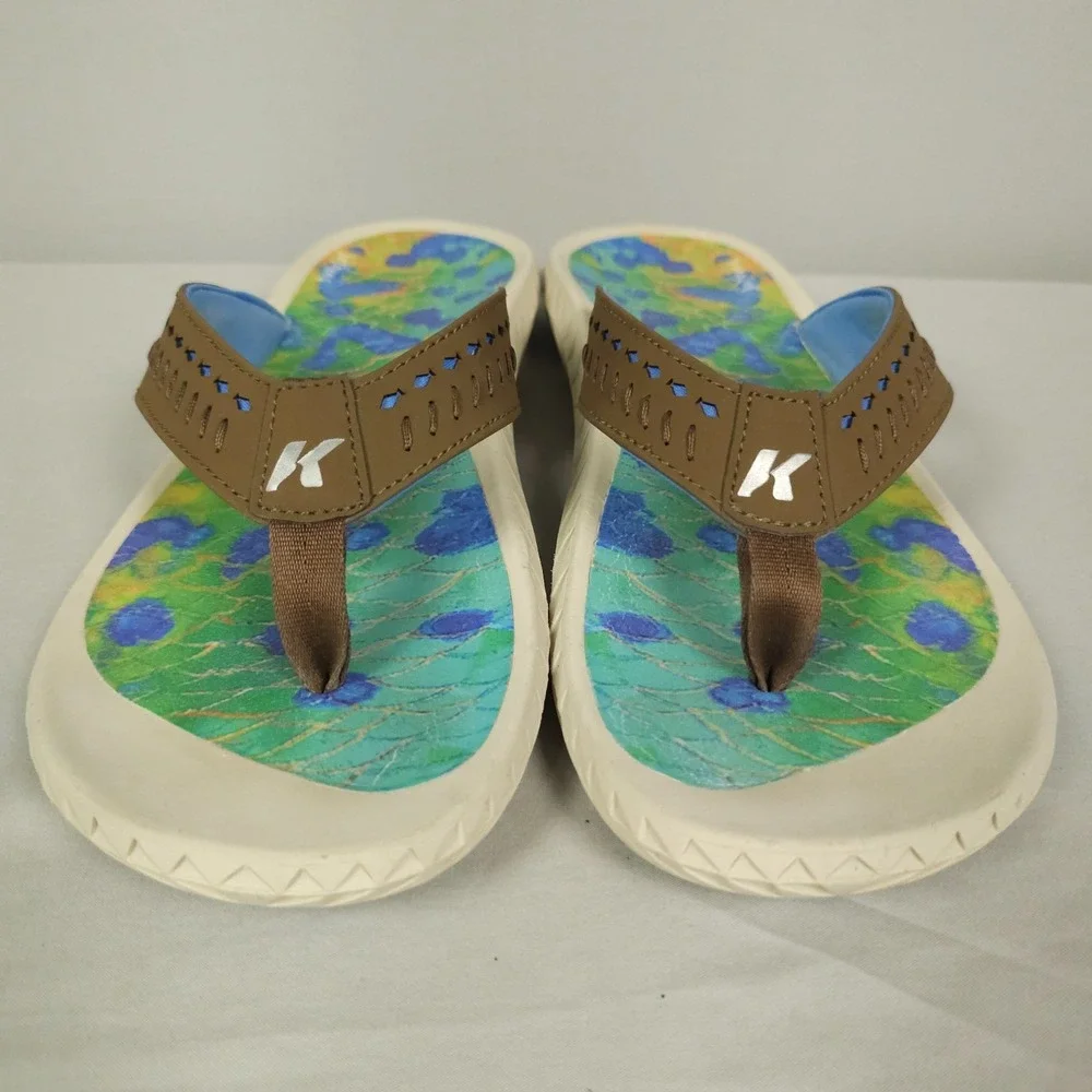 Korkers De Young Fish Flip Tarpon Sandals Men 10 Brown Flip Flop Kling On Deck